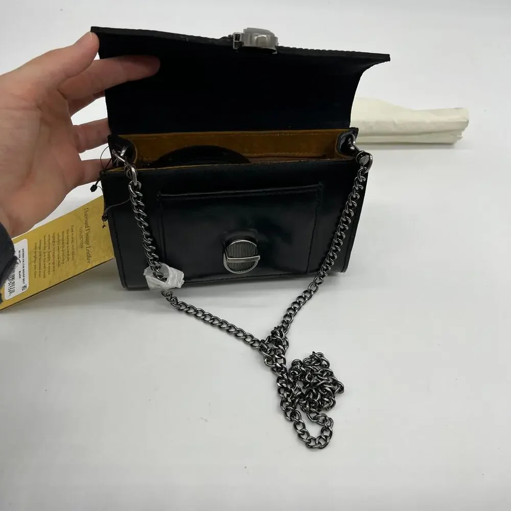 Patricia Nash Leather Bishop Belt Bag with Chain Strap Black
